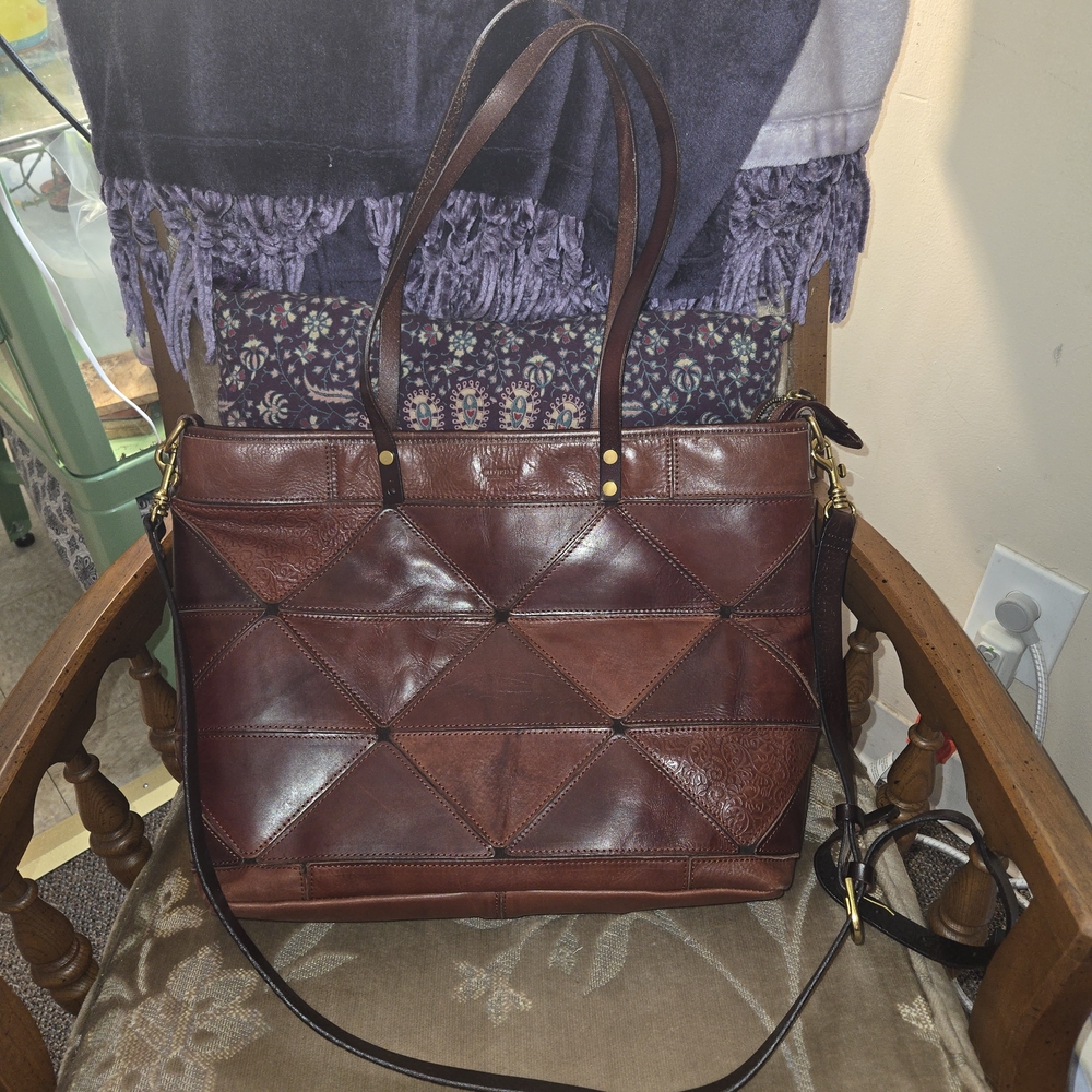 Old Trend Brown Leather Prism Tote With Missing Stud Rivet GUC